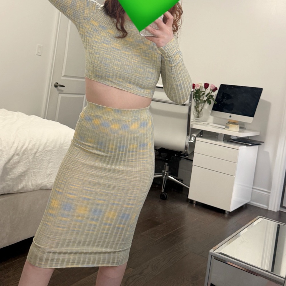 Forever 21 Ribbed Top & Midi Skirt Set XS | Y2K Pastel Crop Top + Skirt Bundle - Picture 4 of 6